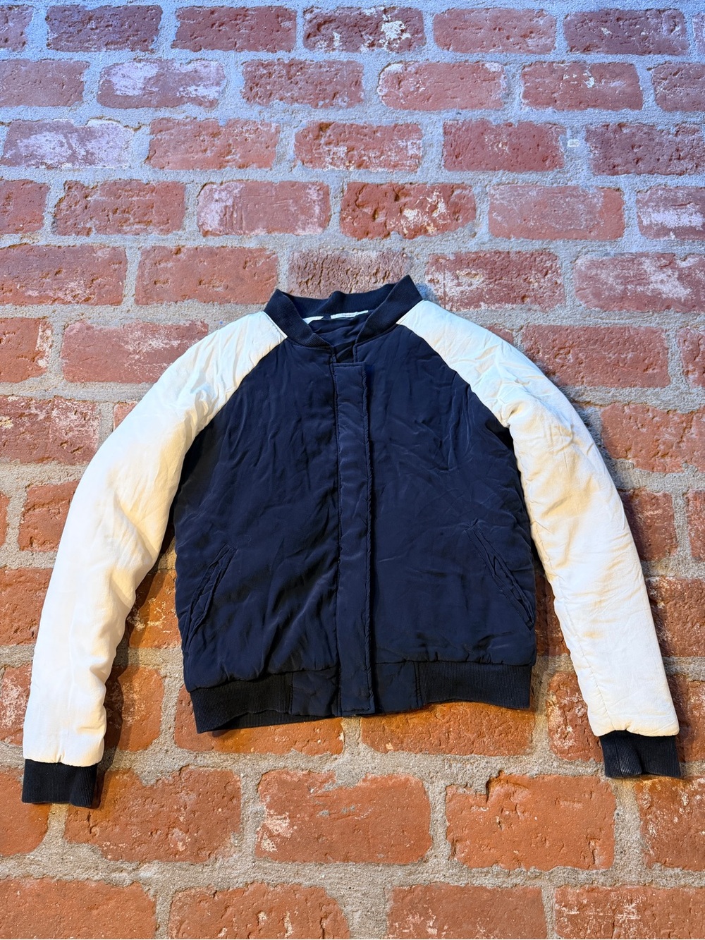 Acquaverde Silk Black & White Bomber Jacket Small Puffy